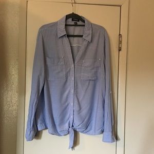 Jones New York Baby Blue And White Striped Shirt